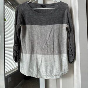 Express Grey Colorblock 3/4 Sleeve Boatneck Knit Top